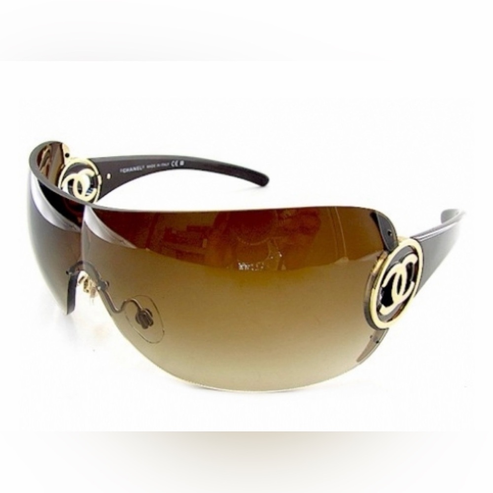 CHANEL sunglasses 4145 34913 Brown Gradient Shield Gold CC Accents y2k